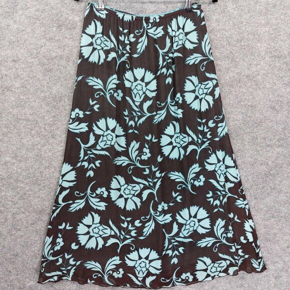 J Jill Skirt Womens 6 Petite Blue Brown Floral Lined A Line Zip Rayon Boho Style - Picture 1 of 10